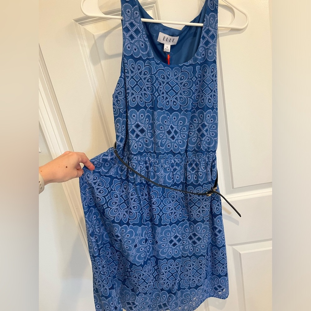 Blue Lace Women’s Sun Dress With Belt